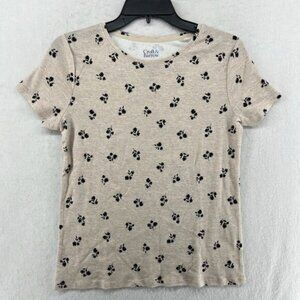 Croft & Barrow T Shirt Women PXS Beige Floral The Classic Tee Pullover Soft Knit